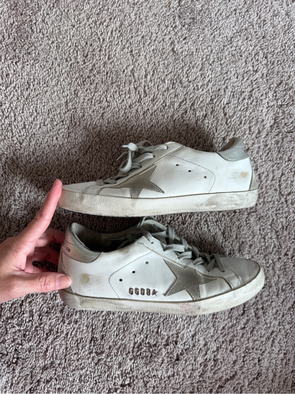 Golden Goose superstar distressed White Leather Sneakers with Gray Star - Picture 10 of 14